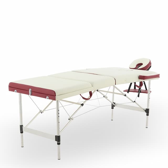 Массажный стол складной MED-MOS JFAL01A 3-х секционный, алюминиевая рама, кремовый-красный